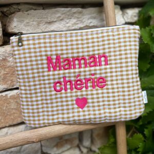 Pochette plate (M) - Maman chérie - Vichy jaune
