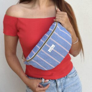 Sac banane imprimé – Denim rayé blanc et rouge