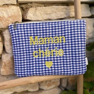 Pochette plate (M) - Maman chérie - Vichy bleu