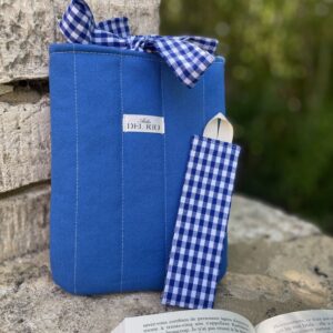 Pochette pour livre - Bleu - Marque page vichy