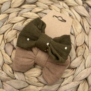 Chouchou enfant (lot de 2) - Camel + Kaki pois dorés