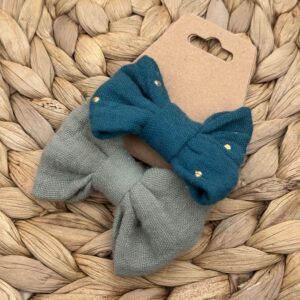 Chouchou enfant (lot de 2) - Vert d'eau + Bleu canard pois doré