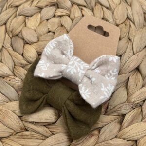 Chouchou enfant (lot de 2) - Kaki + Imprimé feuillage beige