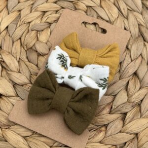 Barrette enfant (lot de 3) - Jaune moutarde + Kaki + Imprimé mimosa