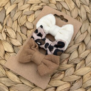 Barrette enfant (lot de 3) - Ecru + Léopard + Camel