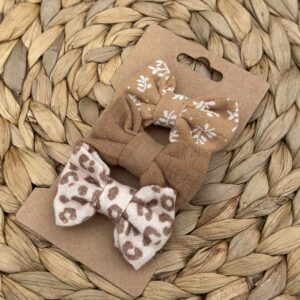Barrette enfant (lot de 3) - Camel + Léopard + Imprimé feuillage camel