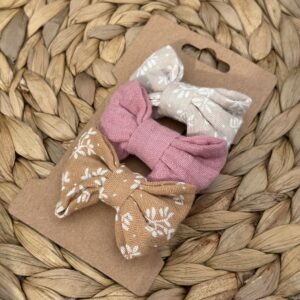 Barrette enfant (lot de 3) - Vieux rose + Imprimé feuillage camel & Beige