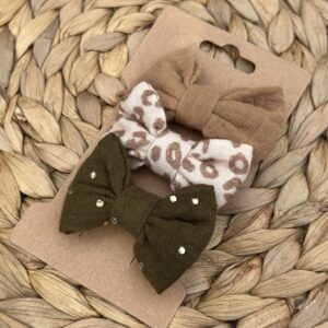 Barrette enfant (lot de 3) - Camel + Léopard + Kaki pois dorés