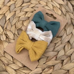 Barrette enfant (lot de 3) - Jaune moutarde + Bleu émeraude + Vichy beige