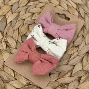 Barrette enfant (lot de 3) - Vieux rose + Rose marsala + Imprimé feuillage écru