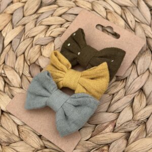 Barrette enfant (lot de 3) - Vert d'eau + Jaune moutarde + Kaki pois dorés