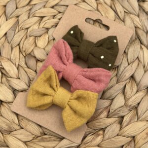 Barrette enfant (lot de 3) - Jaune moutarde + Rose marsala + Kaki pois dorés
