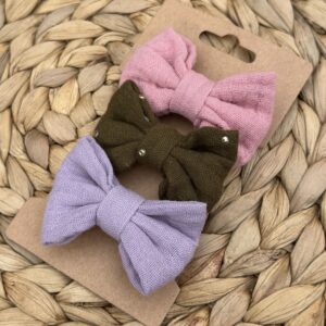 Barrette enfant (lot de 3) - Vieux rose + Lavande + Kaki pois dorés