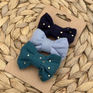 Barrette enfant (lot de 3) - Bleu marine & Bleu canard pois doré + Bleu ciel
