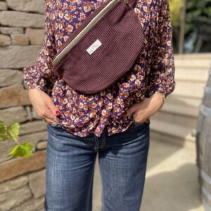 Sac banane uni - Velours côtelé prune