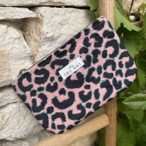 Pochette plate (S) - Velours lisse Léopard rose