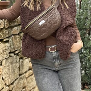 Sac banane uni - Matelassé métallisé marron