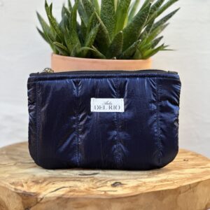 Pochette plate (S) - Matelassé métallisé bleu marine