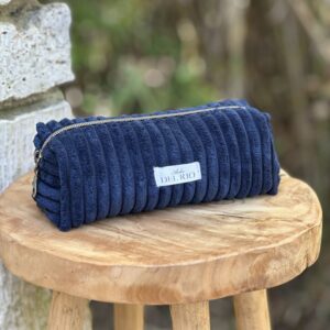 Trousse maquillage - Velours côtelé bleu marine (Côtes XL)
