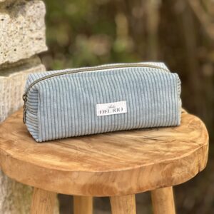 Trousse maquillage - Velours côtelé bleu ciel