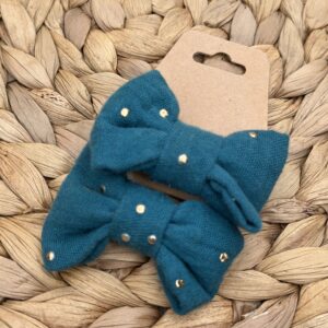 Chouchou enfant (lot de 2) - Bleu canard pois dorés