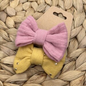 Chouchou enfant (lot de 2) - Vieux rose + Jaune moutarde pois dorés