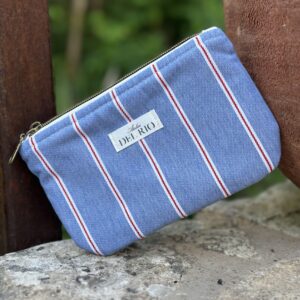 Pochette plate (S) - Denim rayé blanc et rouge