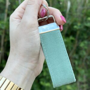 Porte-clés - Velours côtelé vert menthe - Côtes extra fines