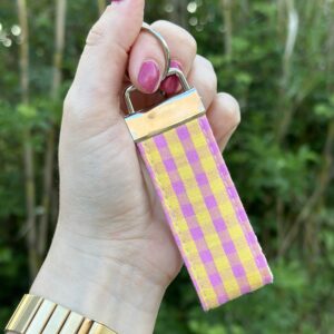 Porte-clés - Vichy rose et jaune