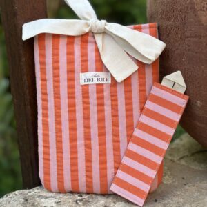 Pochette pour livre - Rayure rose et orange - Marque page rayé