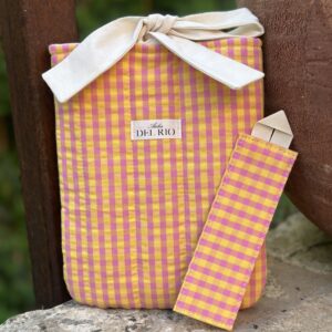 Pochette pour livre - Vichy rose et jaune - Marque page vichy