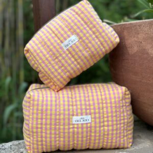 Trousse de toilette matelassée - Vichy rose et jaune