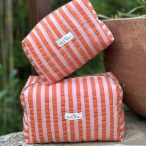 Trousse de toilette matelassée - Rayure rose et jaune
