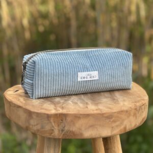 Trousse maquillage - Velours côtelé bleu ciel