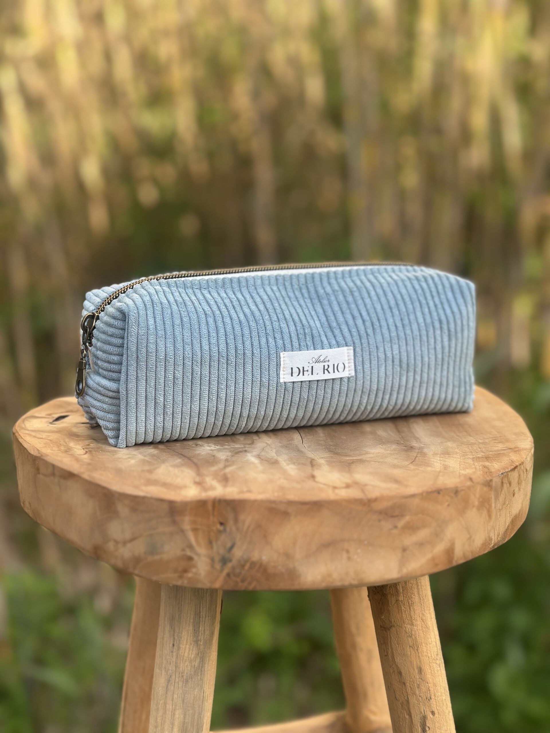 Trousse maquillage - Velours côtelé bleu ciel