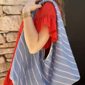Gros Sac cabas uni - Denim rayé blanc et rouge