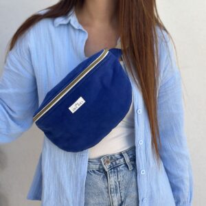 Sac banane uni - Velours côtelé bleu roi – Côtes extra fines