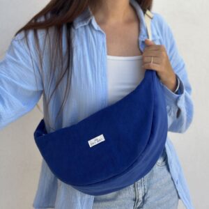 Gros sac banane uni - Velours côtelé bleu roi – Côtes extra fines