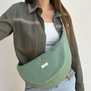 Gros sac banane uni -Velours côtelé vert menthe – Côtes extra fines